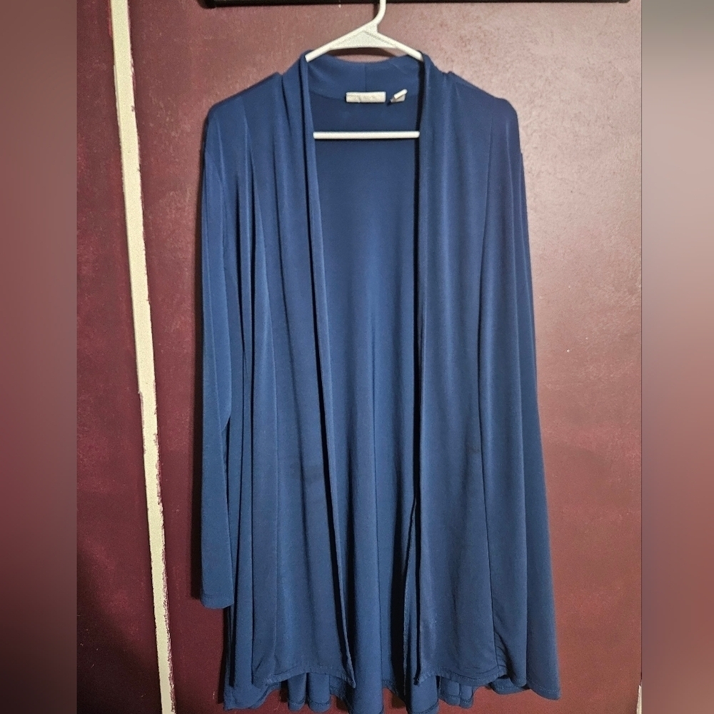 Susan Graver Plus Size Blue Open Front Sweater!